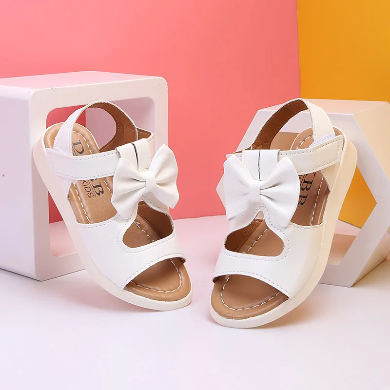 

AFDSWG PU white girl sandals fashion bow sandal princess purple princess shoes for girls kids white beach sandals girls