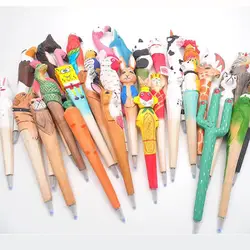 5 комплектов ручной работы животное резная деревянная авторучка + деревянная основа креативная ручка для письма Канцтовары Бизнес Поставка