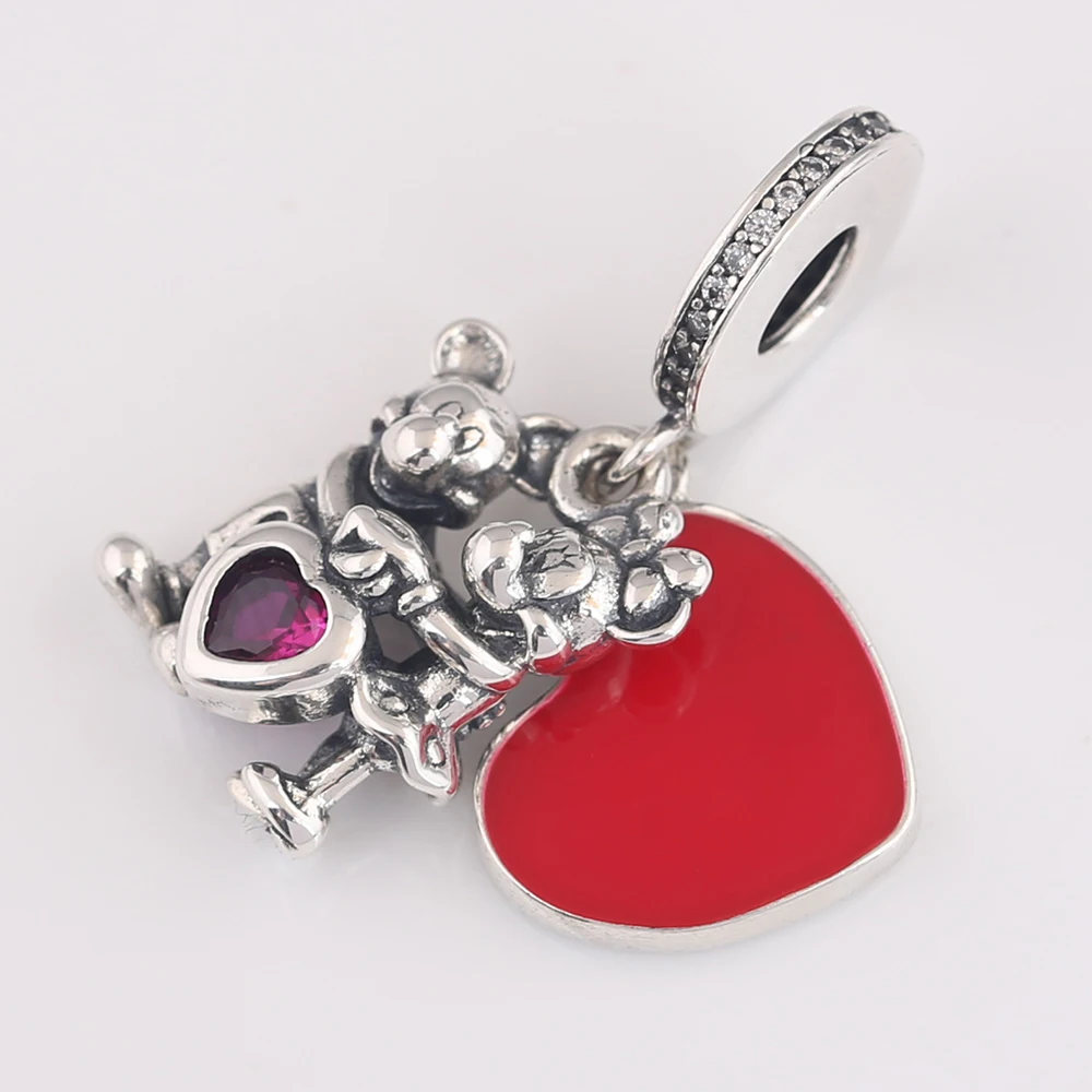 

100% 925 Sterling Silver Beads Charms Fit original Pandora bracelet Cartoon Mouse Mickey Minnie With Love Beads Logo