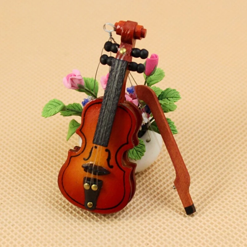 Кукольный домик скрипка мини деревянные инструменты миниатюрная скрипка Деревянный инструмент модное украшение кукольного дома