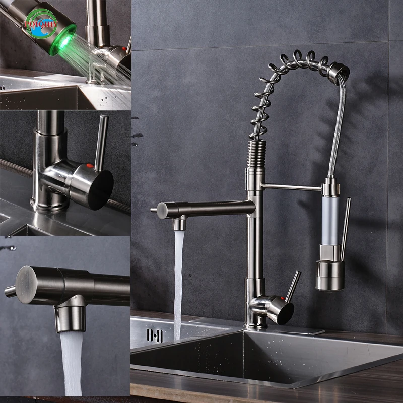 Kitchen Water Taps One Spout Brushed Nickel Kitchen Mixer Faucet Single Handle Deck Mounted