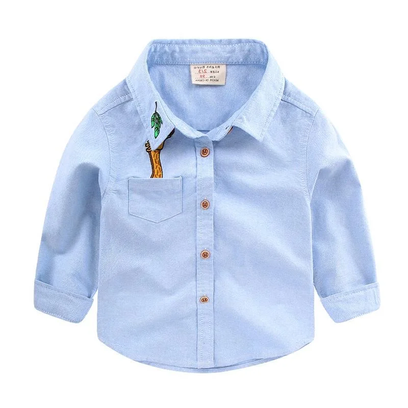 Коллекция года, Весенняя детская одежда рубашки для мальчиков однотонная тонкая хлопковая рубашка с длинными рукавами для маленьких мальчиков, Детские повседневные Рубашки, Топы