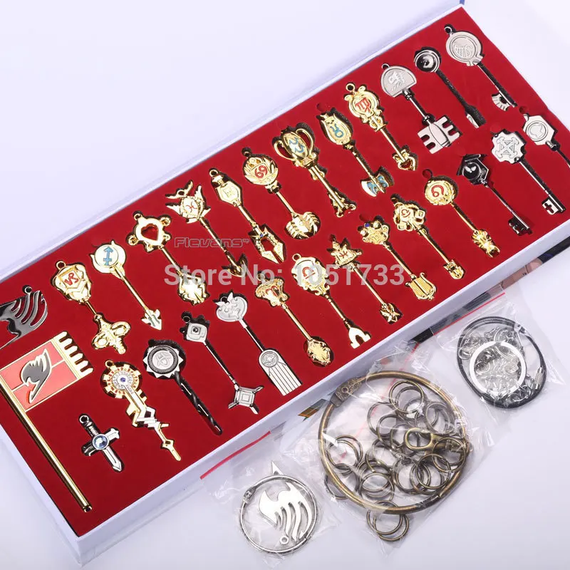 

29pcs/set Fairy Tail Lucy Cosplay Keychains Models Scale & Free Pink Tattoo Heartfilia Sign of the Zodiac Gold Key Pendants