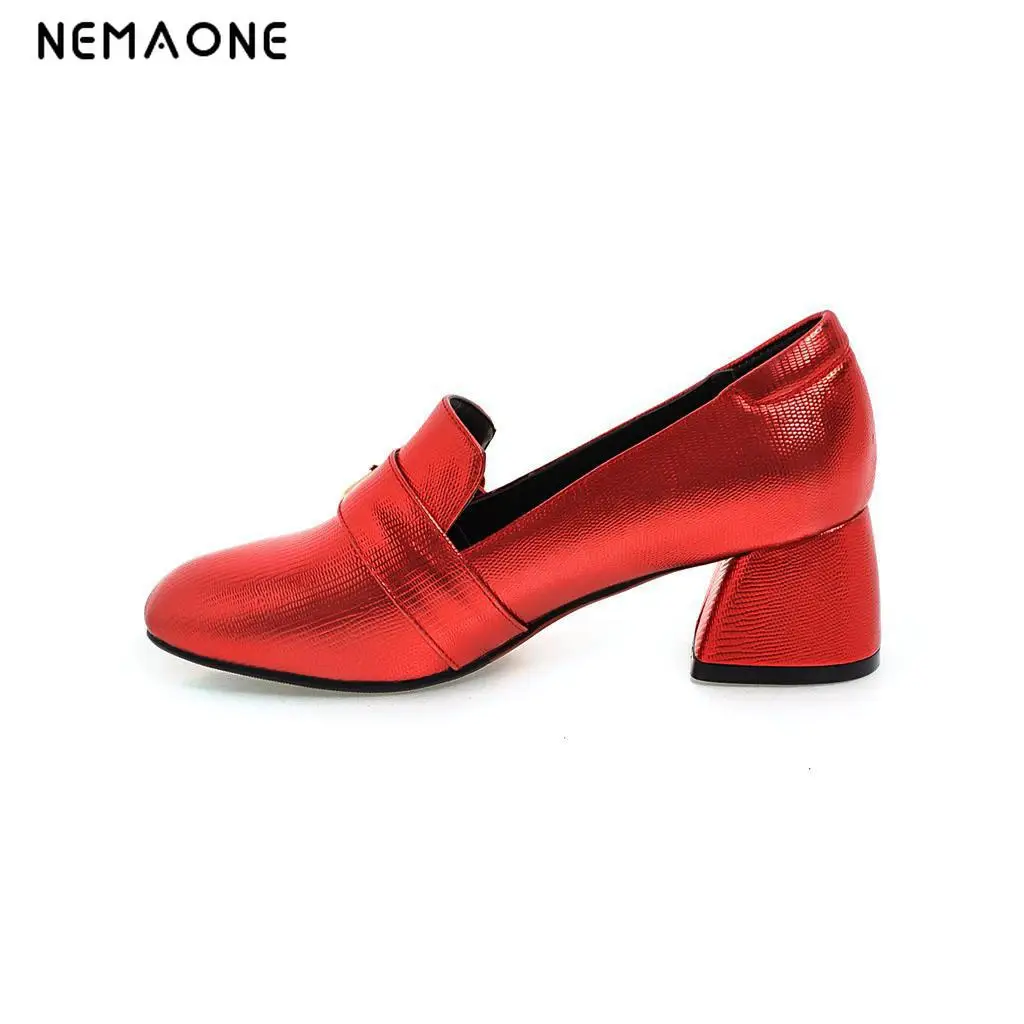 

NEMAONE New 2017 Women's High Heels Women Pumps Sexy Bride Party thick Heel square Toe buckle High Heel Shoes Plue Size 34-43