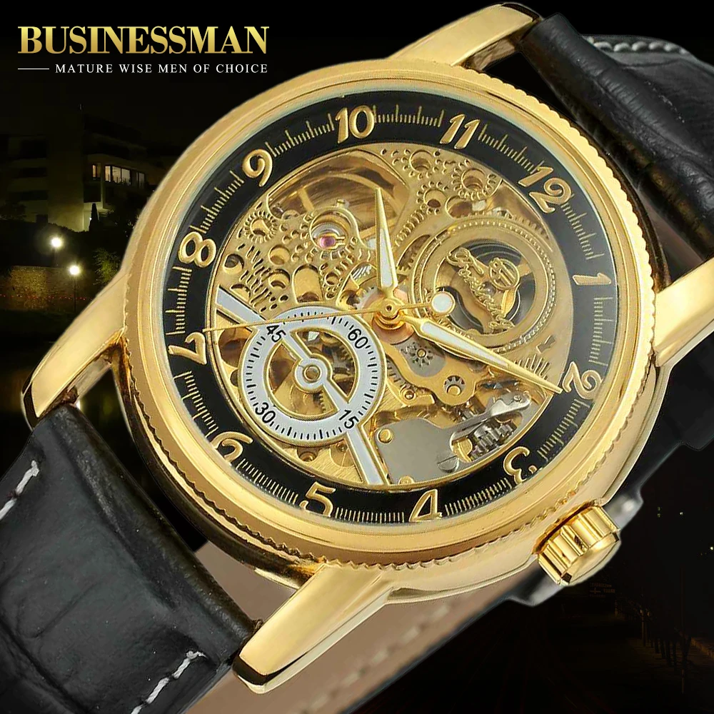 

FORSINING Unisex Mechanical Wristwatches Leather Strap Skeleton Dial Luminous Hands Imported Movement Watches