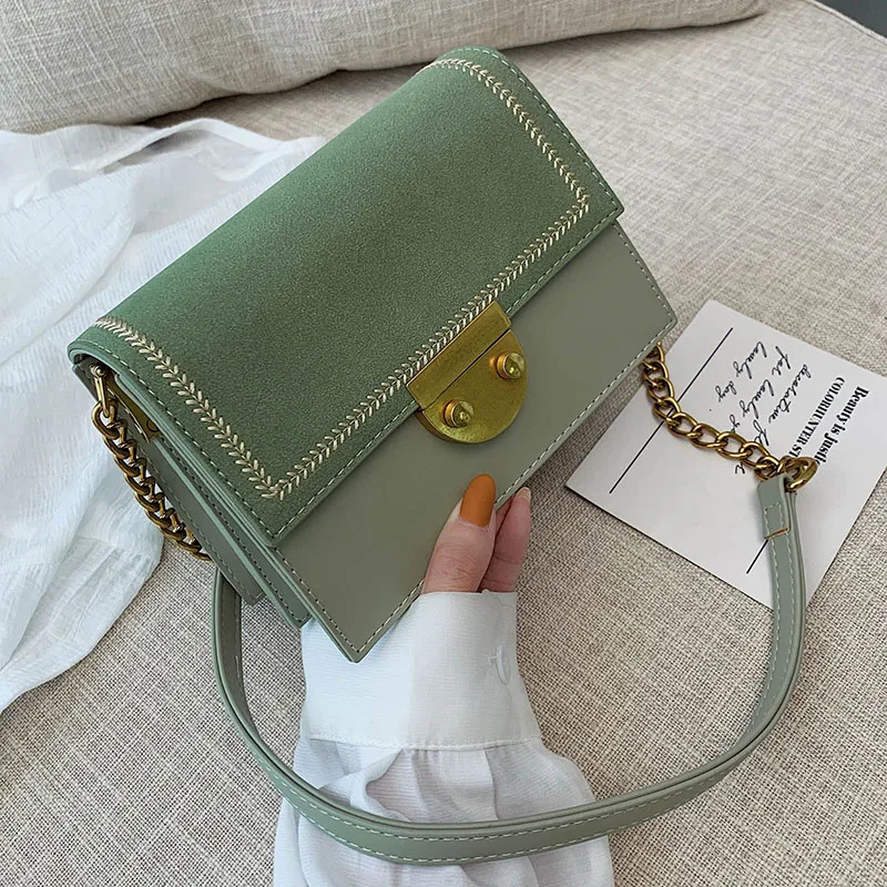 

Scrub Leather Crossbody Bags For Women 2019 Fashion Chain Messenger Shoulder Bag Contrast Color Lock Handbags and Purses
