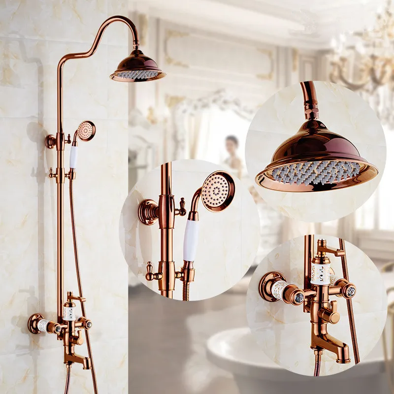 

1 Set Luxury Bathroom Rainfall Shower Faucet Set Mixer Tap With Hand Sprayer Wall Mounted Rose Gold Handshower System 1008E