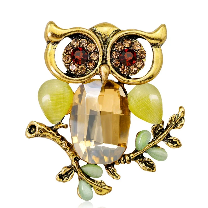 

New Arrival Gold Color Animal Brooch Pins Vintage Owl Crystal Brooches Women Fashion Jewelry