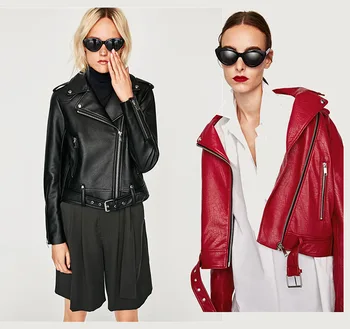 

Winter Autumn Pu Leather Jacket Women Fashion Bright Colors Black Motorcycle Coat Short Faux Leather Biker Jacket Soft Jacket