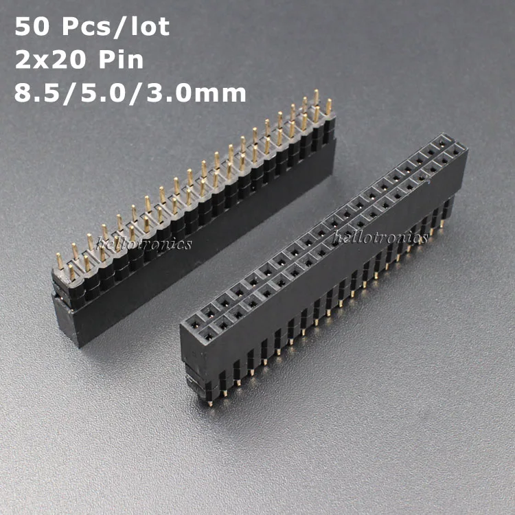 

Hellotronics 50 Pcs/Lot 8.5/5.0/3.0 mm GPIO Header for Raspberry Pi A+ Pi B+ Pi 2 Pi 3 Pi 4 - 2x20 Female Header 0.1'' Pitch