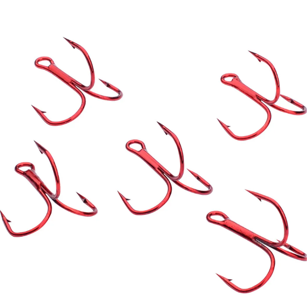 10 шт./лот, красные рыболовные крючки из высокоуглеродистой стали, тройной рыболовный крючок, круглый изгиб, 2#4#6#8#10# рыболовные снасти
