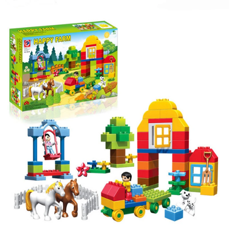 

90pcs Big Animal Horse Happy Farm Building Blocks Toys Set Children gift Compatible LegoINGly Duploe Farm Bricks Toy 188-36