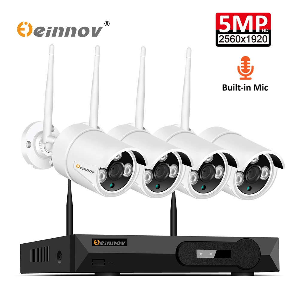 

Einnov H.265 4CH Home Wireless Security Camera 5MP HD Wifi Video Surveillance Kit IP Camera CCTV NVR Wi-Fi Audio System P2P