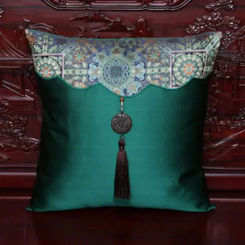 

45*45cm Chinese Handmade Retro Fashion Mixed Silk Brocade Tassel green Cushio cover