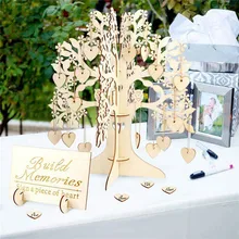Casamento livro de hóspedes árvore de madeira corações pingente caixa de gota ornamentos festa decoração livro de hóspedes corações de madeira do casamento personalizado