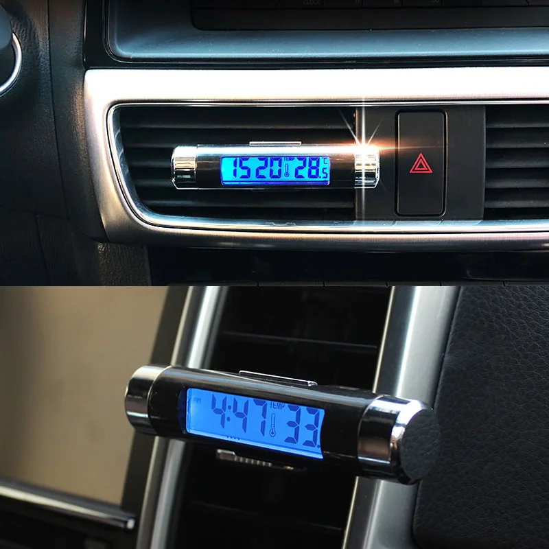 Автомобильные цифровые часы ЖК-дисплей термометр вентиляционное отверстие выход для Ford Focus 2 Fiesta Mondeo Kuga Citroen C4 C5 C3 Skoda Octavia Rapid Fabia