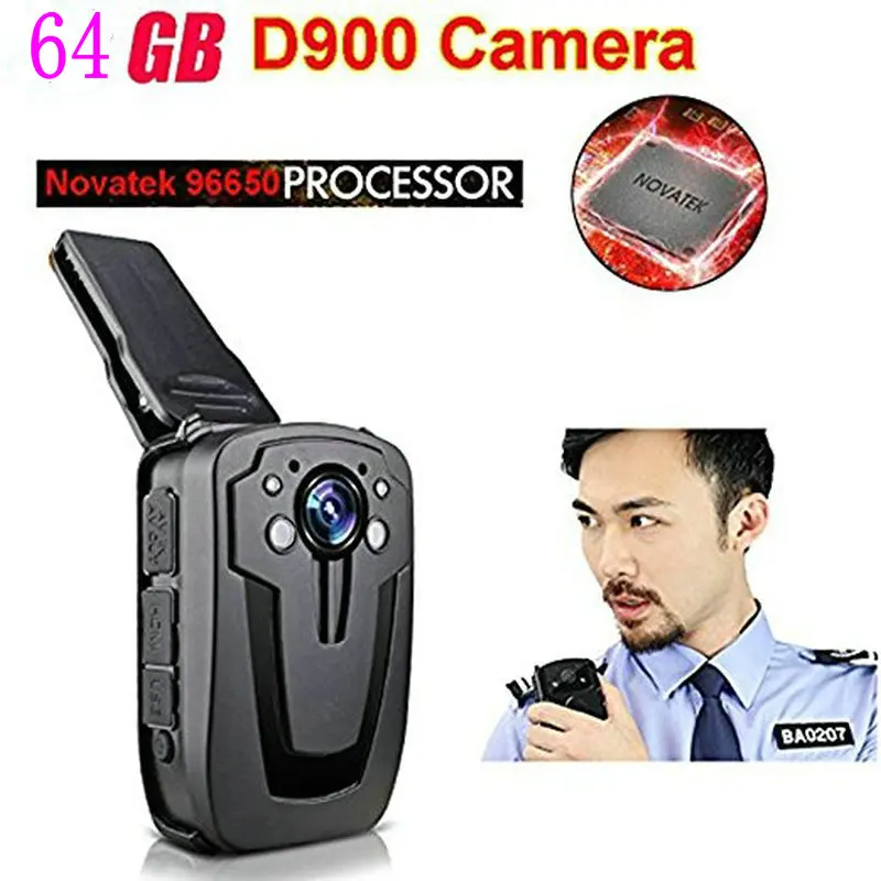 D900 Новатэк 96650 64 ГБ Full HD 1080 P полиции тела лацкане носить видео Камера Регистраторы DVR ИК ночного Cam 6 час Запись