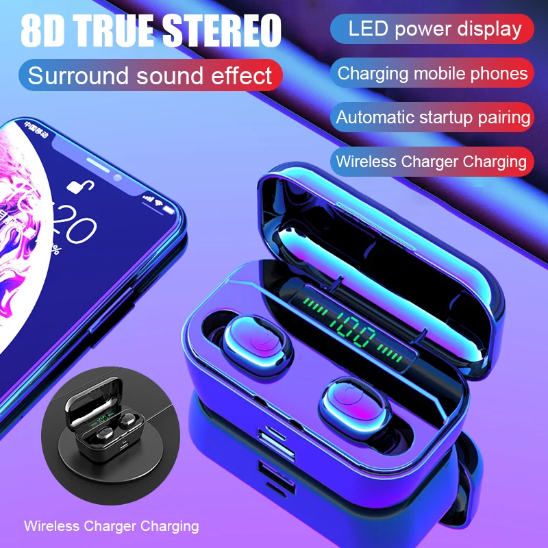 H&A New Bluetooth Earphone 8D Stereo Wireless Earbuds Mini Wireless Earphone Headset with 3500mAh Power Bank Earphone Headphone