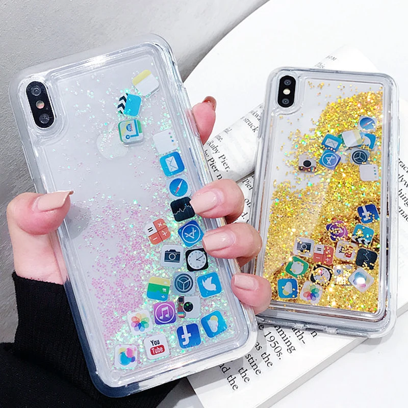 

Apps Icon Dynamic Liquid Quicksand Capinha Phone Case for iPhone XS Max XR X 5 5S SE 6 6S 7 8 Plus Clear Cover Shell Cute App