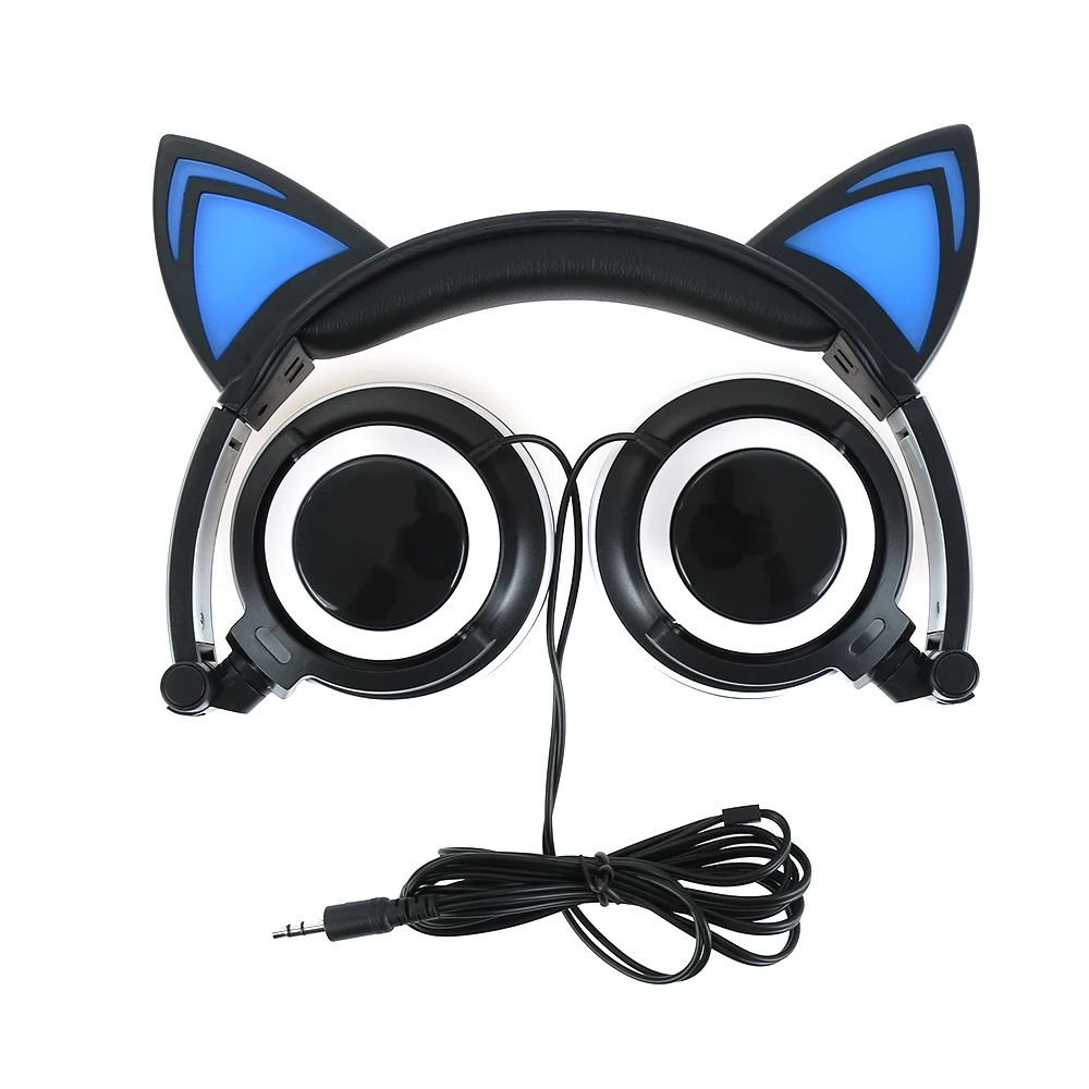 

New Foldable Flashing Glowing cat ear headphones Gaming Headset Earphone with LED light For PC Mobile Phone