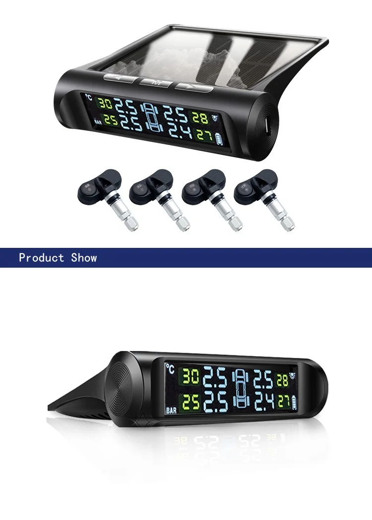 C240 TPMS Солнечная энергия Система контроля давления в шинах универсальные беспроводные дисплеи в реальном времени 4 внешних/внутренних TPMS датчика