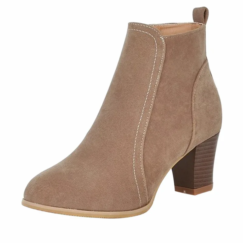 SHUJIN/; женские ботинки; ботильоны из флока; сезон весна-осень; женские ботинки; женские вечерние ботинки из эластичной ткани в западном стиле; большие размеры 35-42 - Цвет: brown