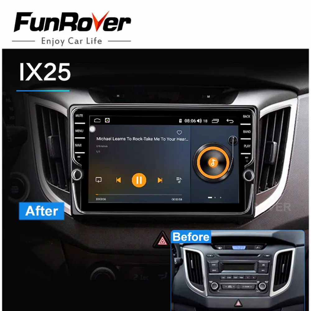 Funrover android9.0 2 din Автомобильный мультимедийный плеер dvd raido для hyundai IX25 Creta gps Навигация стерео DSP octa 8 core SIM wifi