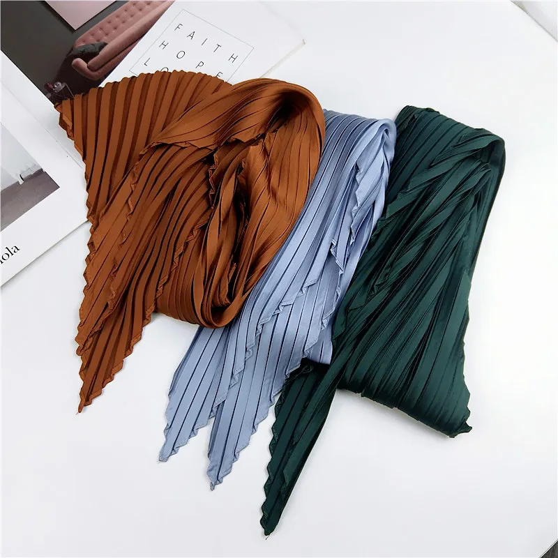 55*55 см однотонный плиссированный эластичный квадратный присборенный Шелковый Атласный маленький шейный шарф Женская мода украшение мнущийся шейный платок
