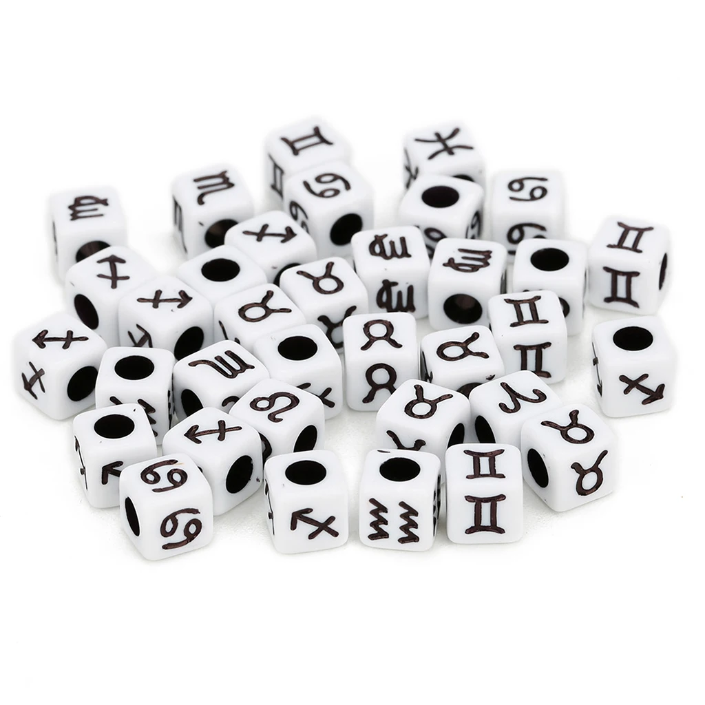 100pcs Acrylic Zodiac Cube Beads Charms Large Hole Beads for jewelry making, Bracelets, Necklaces, Key Chains and DIY Craft