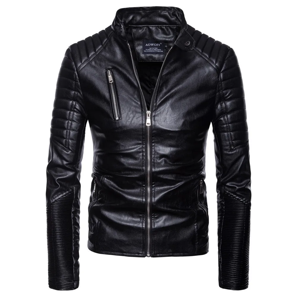 

Men's Autumn Winter Casual Long Sleeve Solid Stand Motorcycle Leather Coat Top #4O11 #F