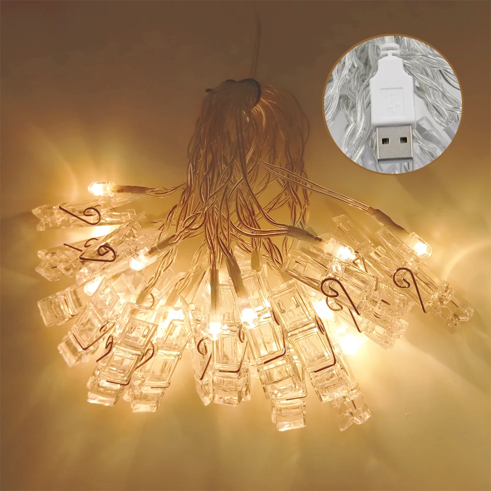 Us 5 99 Usb Powered 20 Led Photo Picture Clip Wall Decor Light Decorative Hanging String Lights Indoor Length 5m Warm White Lighting In Novelty
