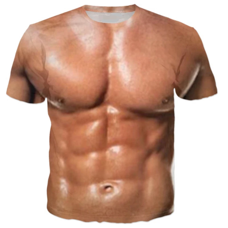 

New Fashion Couple Men Women Muscle Funny 3D Print Casual No Cap Summer Shirt T-Shirts Tees Tops