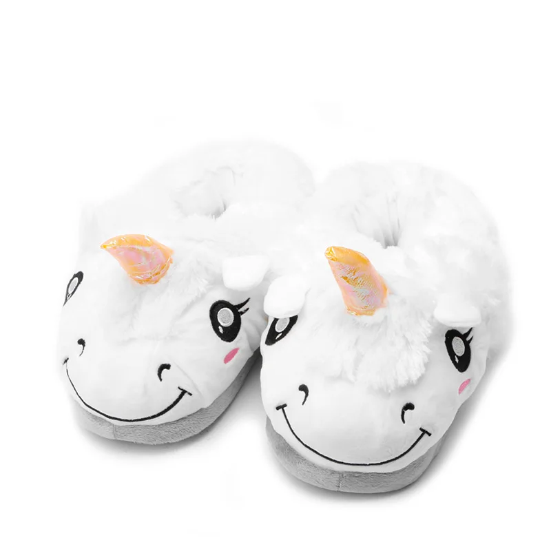 

KLV Unisex Winter Warm Plush Unicorn Slip Soft Cartoon Adult Indoor w/Heel Slippers