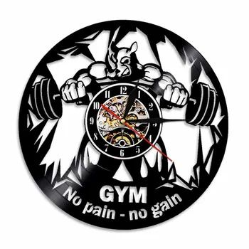 

1Piece No Pain No Gain Vinyl Clock Gym Wall Clock Fitness Vinyl Record Home Decor Wall Art Bodybuilding Lover Handmade Gift