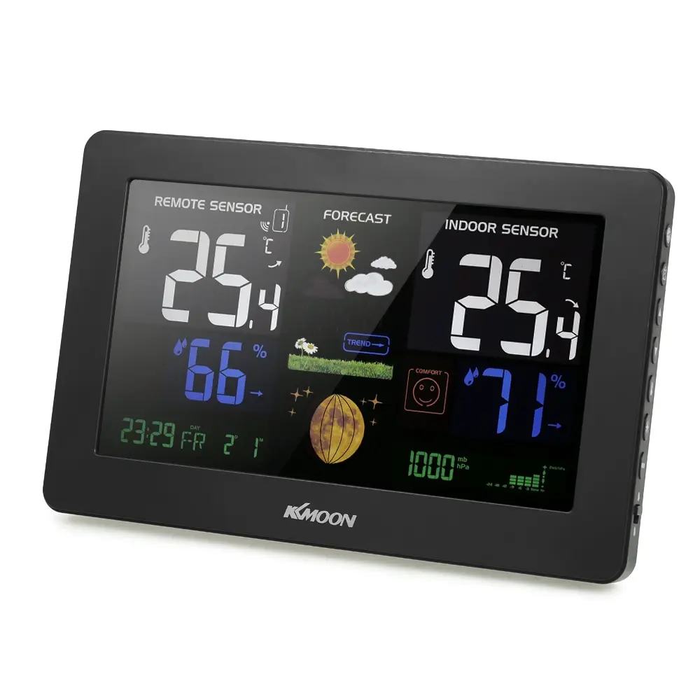 

KKmoon digital Thermometer Hygrometer Wireless Weather Station Clock Color LCD Barometer Snooze Moon Phase Alarm Calendar func