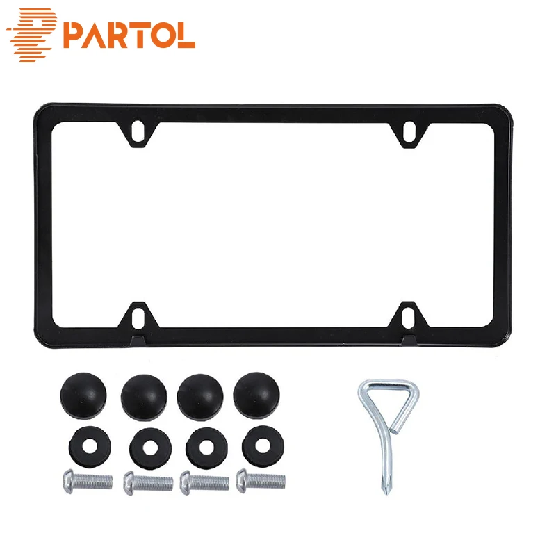 

Partol 1x Universal 4 Holes Stainless Steel License Plate Frame Tag Cover Holder Black For US Car Front Rear Auto Truck Vehicles