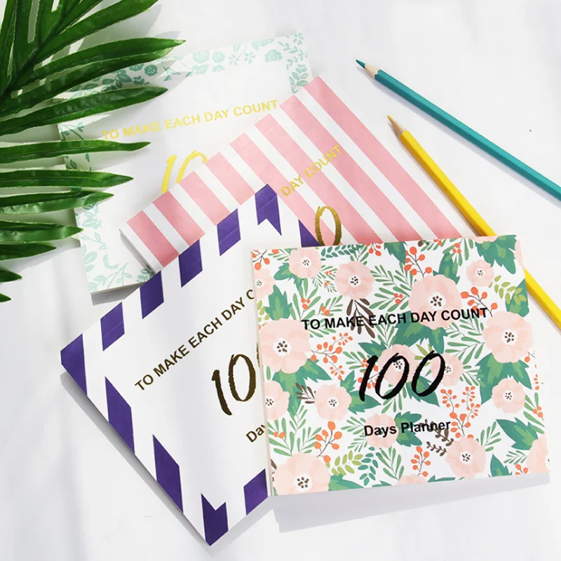 

1 Pcs Cute 100 Days Planner Cartoon Style Portable Notebooks 14*16cm Paper Organizer Notebook Stationery Supplies