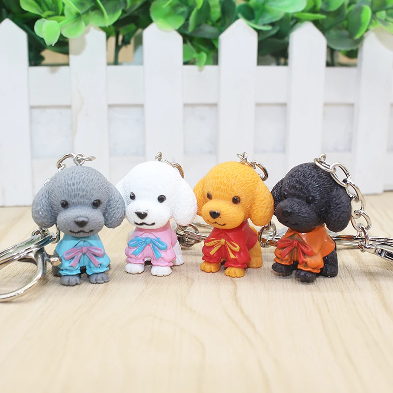 

4pcs 2018 Fashion Cute PVC Dog Keychain Keyring Woman Girls Handbag Car Pendant Keyholder Jewelry Accessories