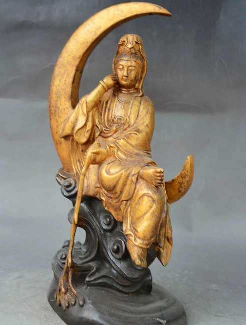 Китайский буддийский Храмовая бронзовая фигурка Gilt Free Kwan-yin богиня Гуаньинь