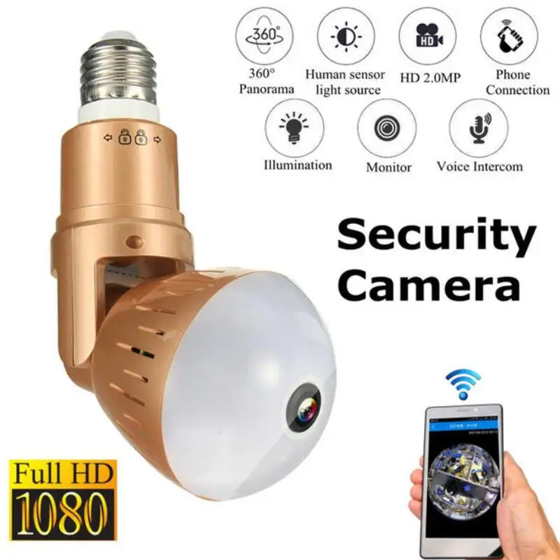 

360 Degree 1080P HD Panorama Monitor Panoramic Wireless Wifi IP Light Bulb Security Camera Home Monitor