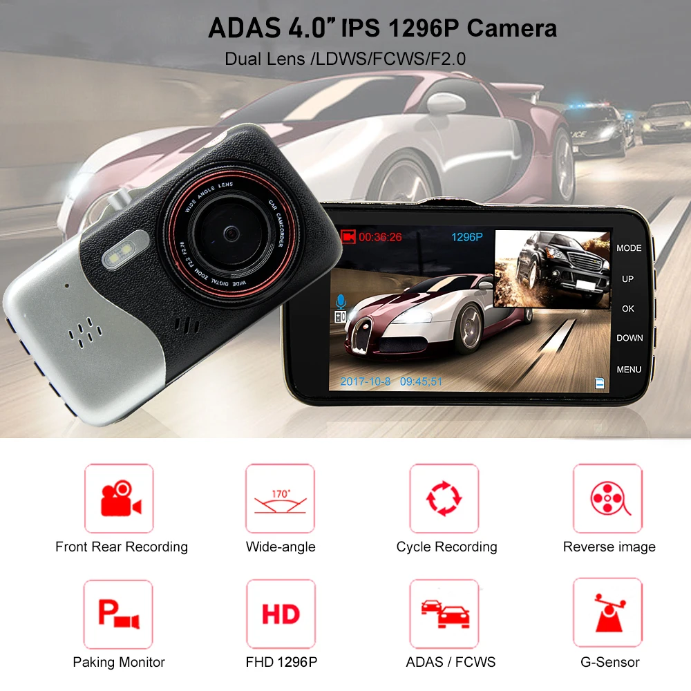 Bluavido 4 &quotIPS тире камера Full HD 1080P Видеорегистраторы для автомобилей ADAS WDR с функцией