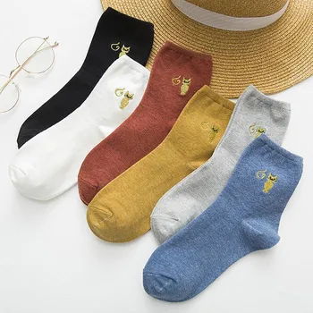 

Women's Cotton Socks girls Cute Cat Print Retro Embroidery Cartoon cute socks women New funny socks women kawaii for Ladies