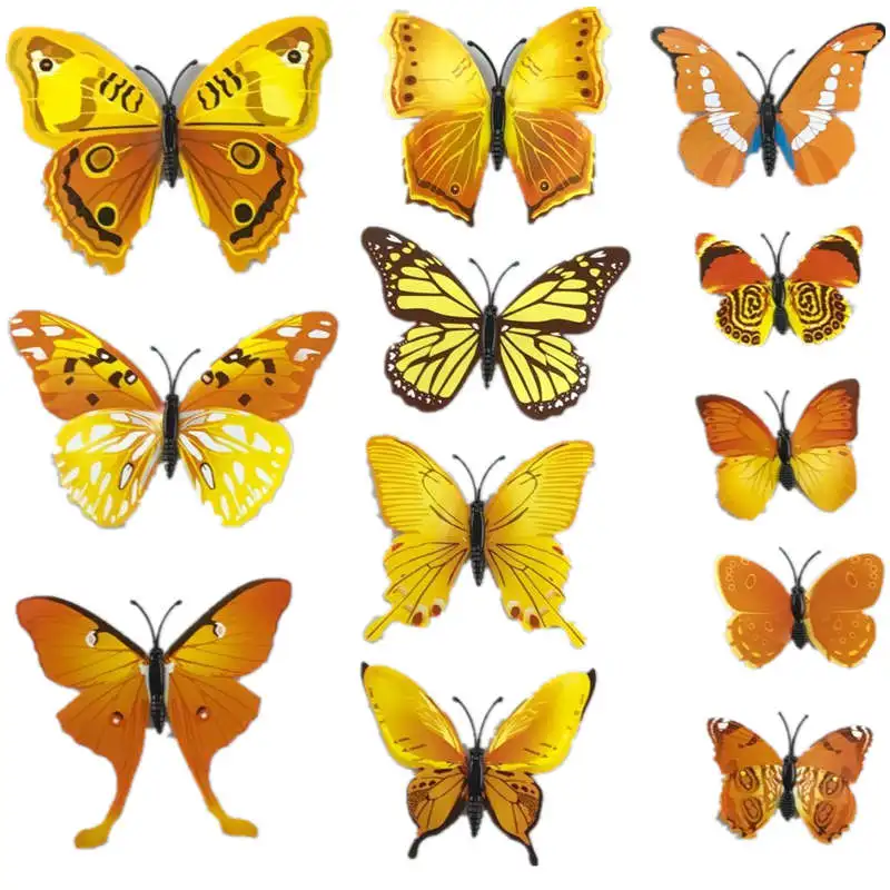 12 шт./партия ПВХ 3D Магнит бабочка настенные стикеры бабочки Декорации для свадебной вечеринки дома кухня холодильник украшения - Цвет: Yellow