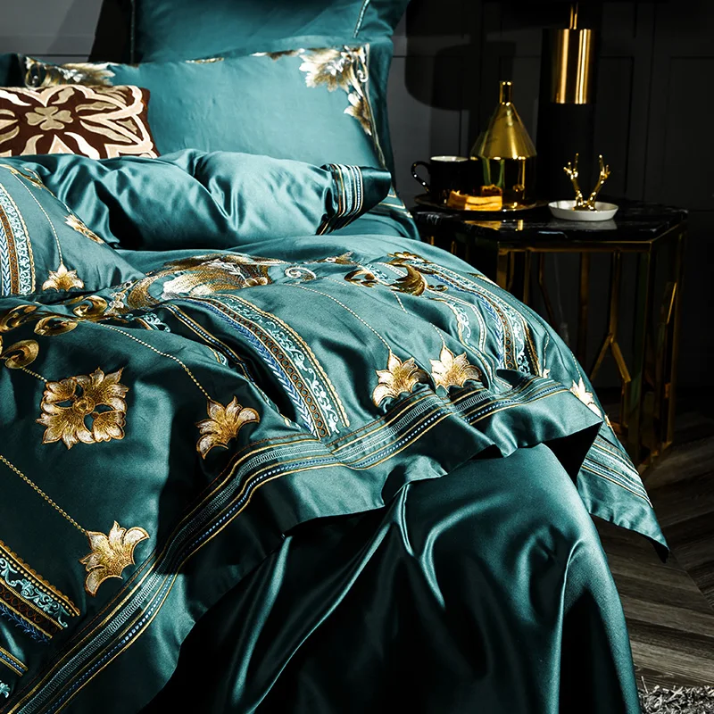 1000TC Комплект постельного белья из египетского хлопка синего и фиолетового цвета, роскошный комплект постельного белья, пододеяльник с вышивкой