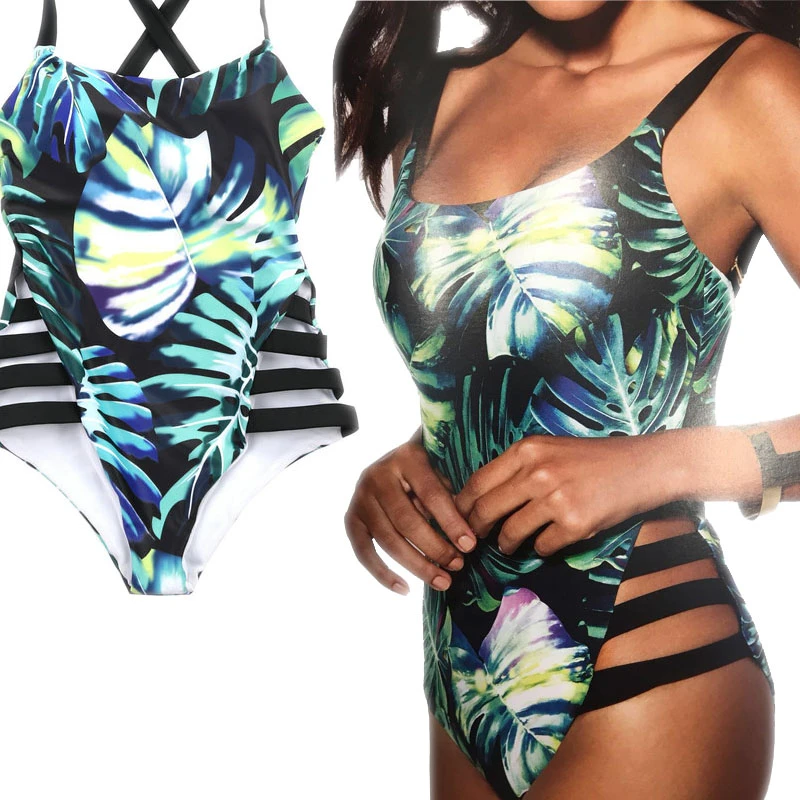 Tropical print one piece bathing suits Clearance