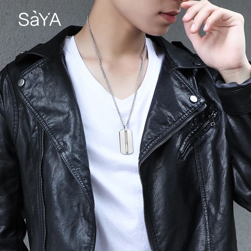 Men Pendants  Necklace for Male,Classic Tungsten Inlay CZ Stones with Titanium Steel Cuban Chain, Engraving 4