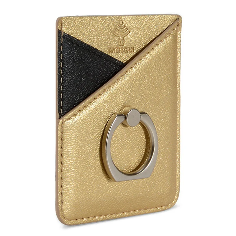 Luxury Bling Sequins Leather Card Holder Sticker With Ring Buckle For Universal Mobile Phone