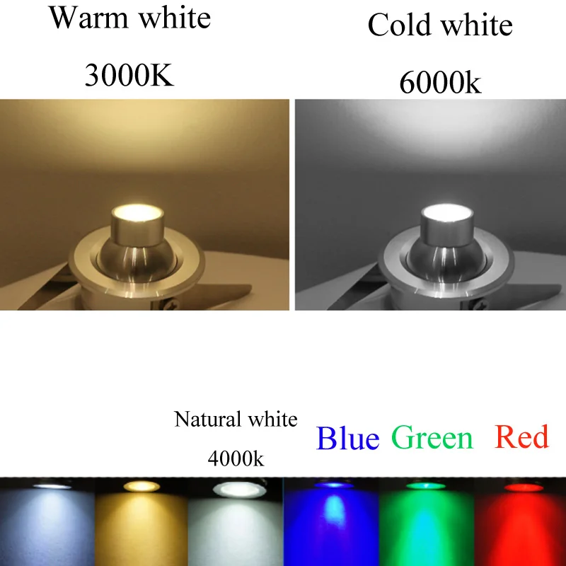Dimmable LED Spotlights led ceiling Down lights Silver Black 1W 3W Light bulbs for cabinet counter showcase AC110V 220V led downlight led spotlight