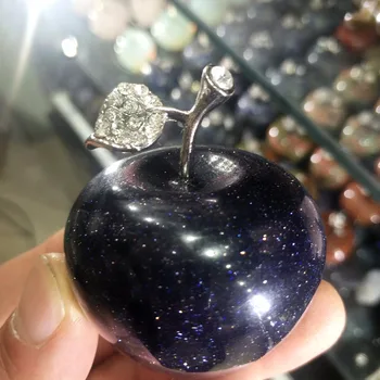

Natural blue sand Quartz Apple Christmas Crystal Apples Figurine Alloy Leaf Paperweight Ornament for Christmas Festival Gift