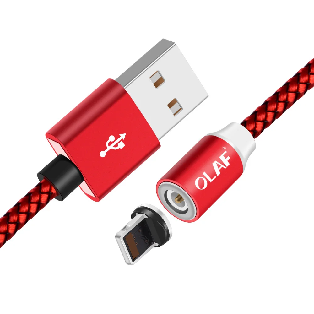 Магнитный зарядный кабель OLAF 1 м, кабель Micro USB для iPhone XR XS Max X Magnet charger usb type C, светодиодный шнур для зарядки USB C - Цвет: Cable-Plug Red